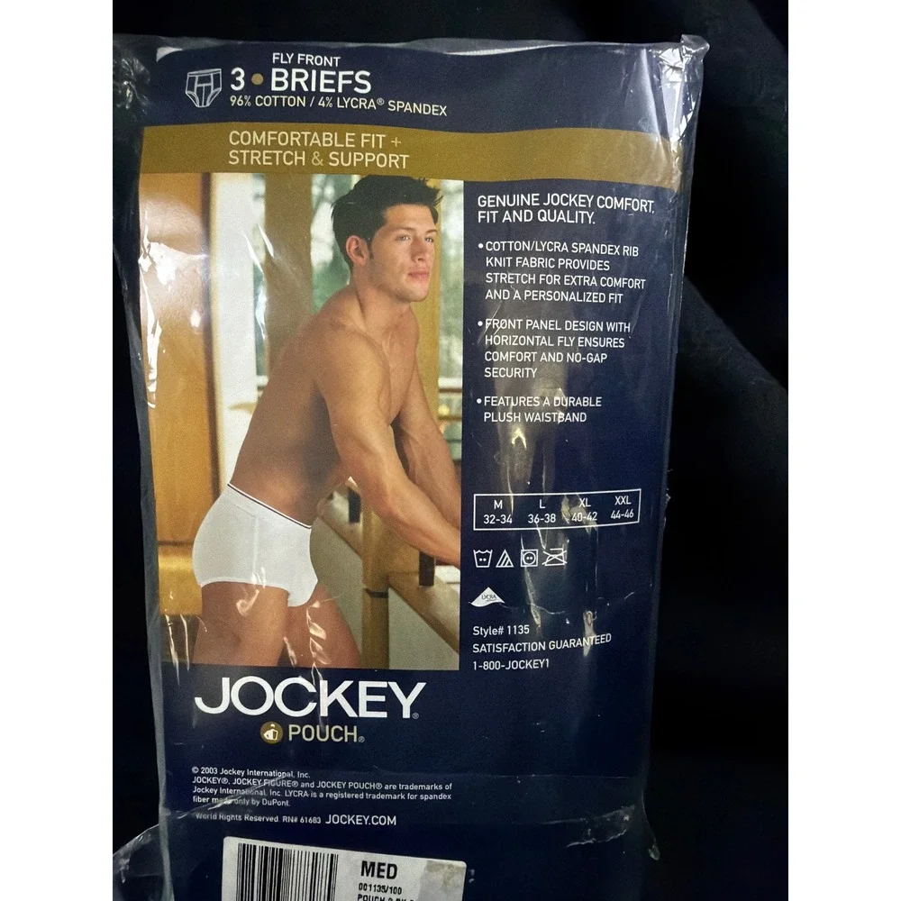 Jockey‎ Pouch Fly Front Briefs Men Size M White Cotton Spandex 3-Pack Style 1135